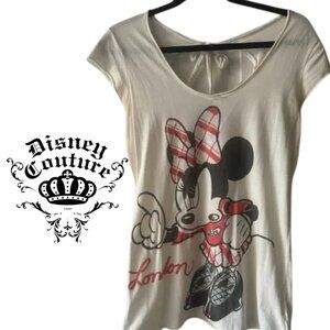 - RARE- Disney Couture Minnie Mouse Womens Ivory shirt Size M Tie Back